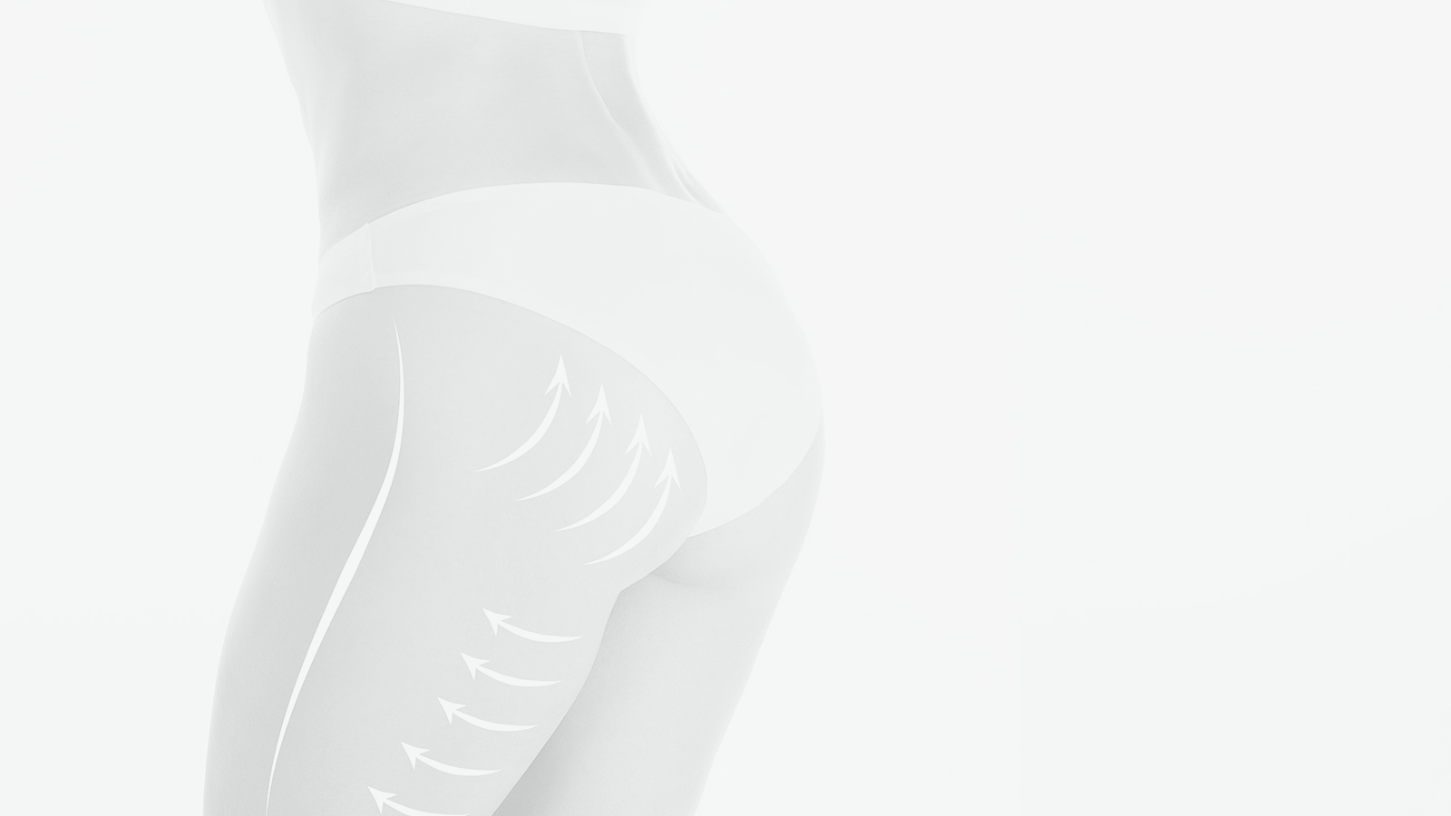 Patient with animated lines showing areas addressed by buttock implants