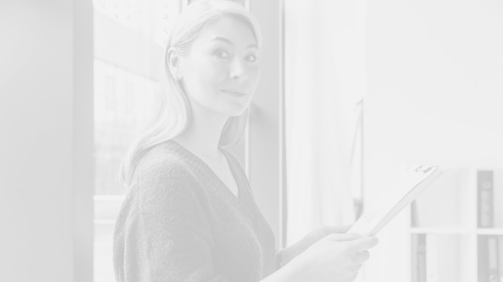 A smiling business person holding a clipboard after facelift