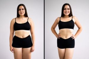 Woman before and after tummy tuck surgery